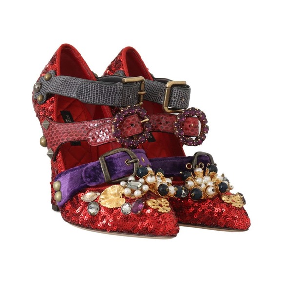 Dolce & Gabbana Red Bellucci Alta Moda Embellished Mary Jane Pumps Sz 40 Sz 10 - Picture 1 of 8